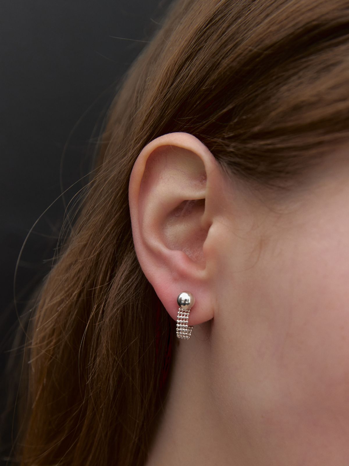 미메시(MIMESI) [925 silver] Ball Band Chain Earring (silver ball)
