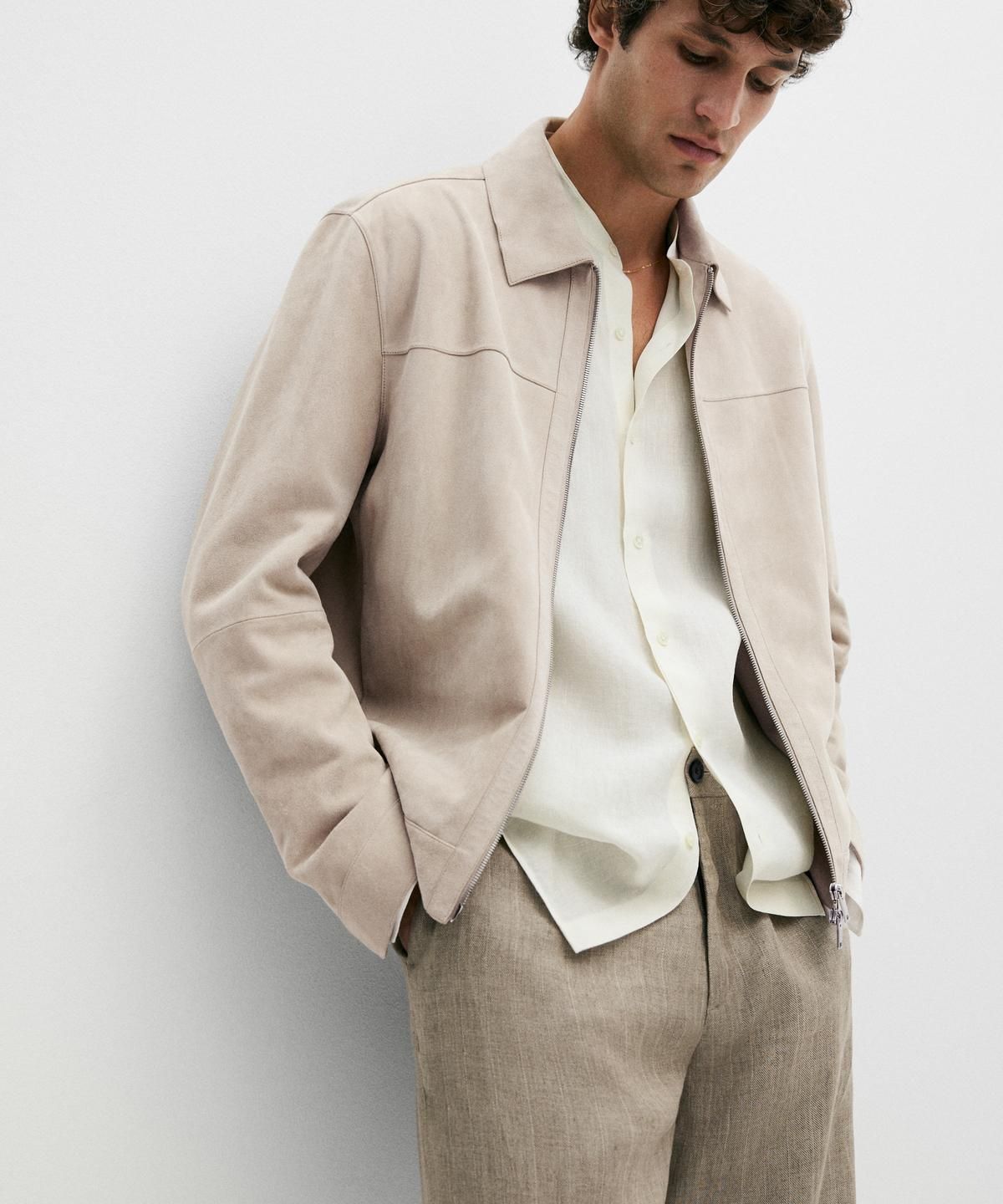 마시모두띠(MASSIMO DUTTI) 스웨이드 레더 칼라 자켓