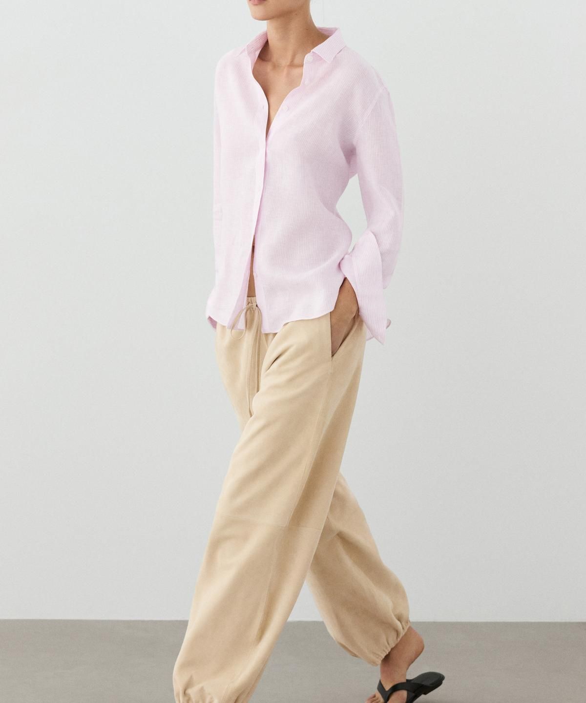 마시모두띠(MASSIMO DUTTI) 100% 린넨 스트라이프 디테일 셔츠