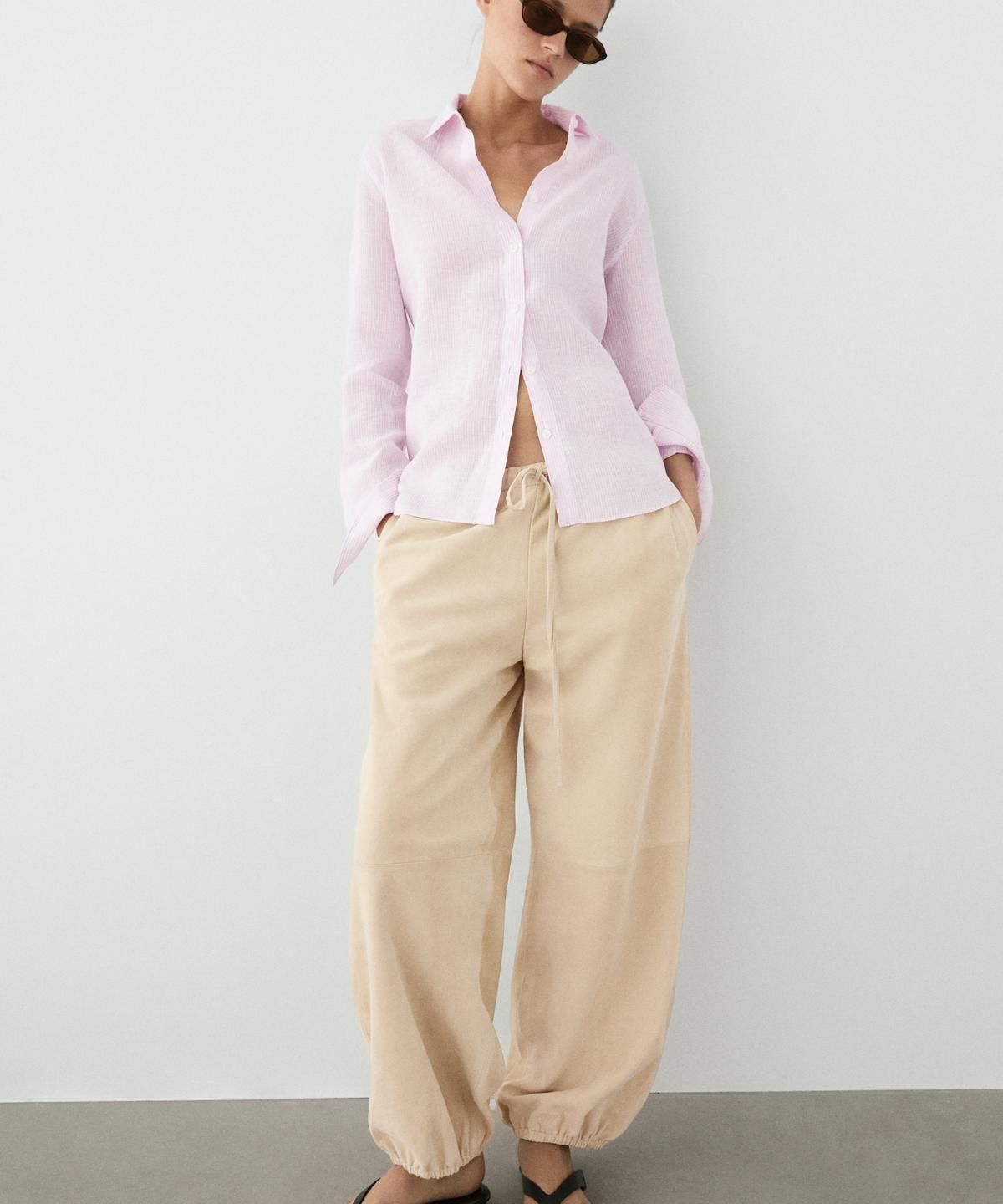 마시모두띠(MASSIMO DUTTI) 100% 린넨 스트라이프 디테일 셔츠