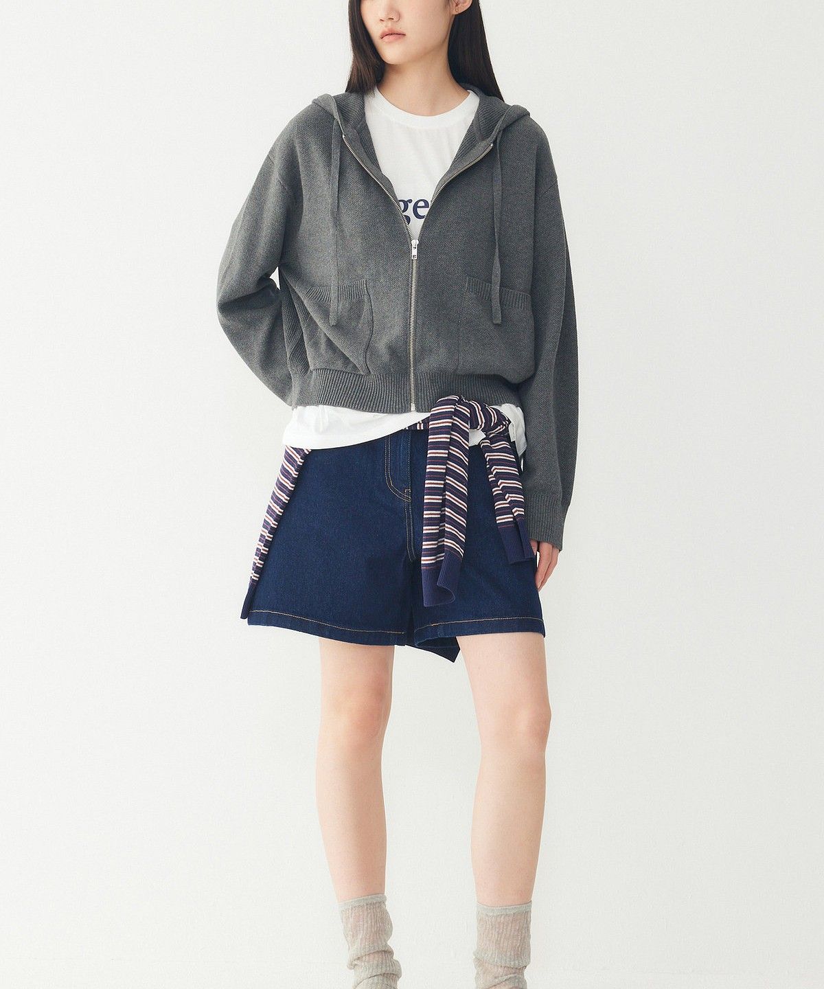 스튜디오 톰보이(STUDIO TOMBOY) 포켓 포인트 후드 집업 가디건_멜란지 다크그레이 9176351972