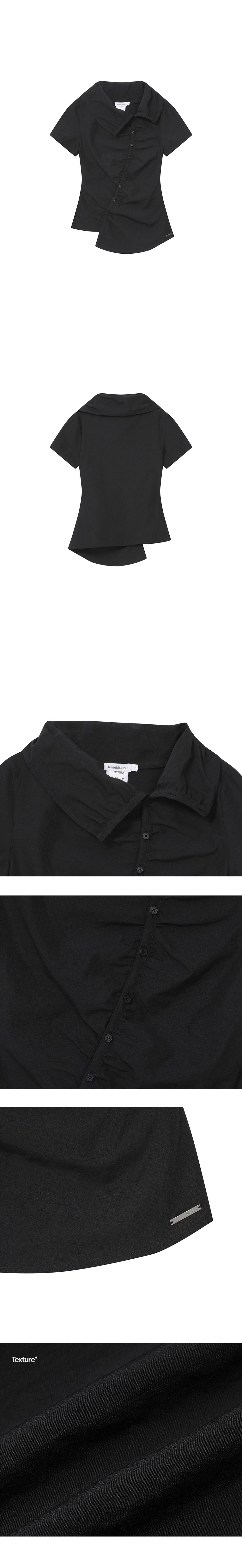 MUSINSA公式 | MISEKI SEOUL High neck shirring button shirt BLACK