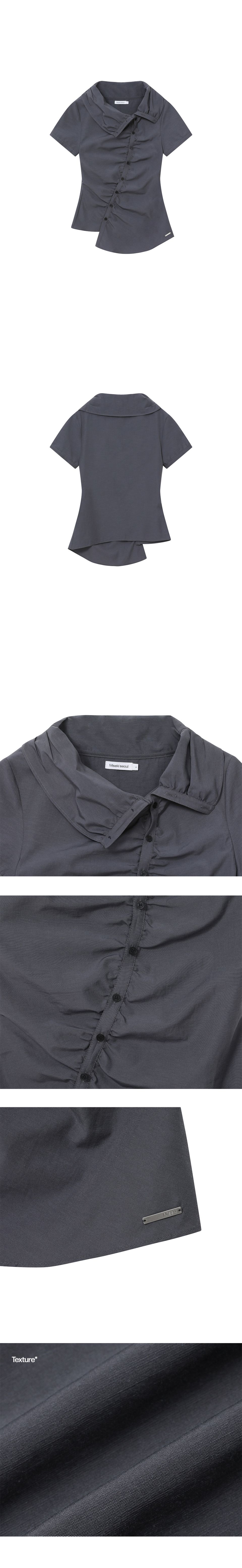 MUSINSA | MISEKI SEOUL High neck shirring button shirt CHARCOAL
