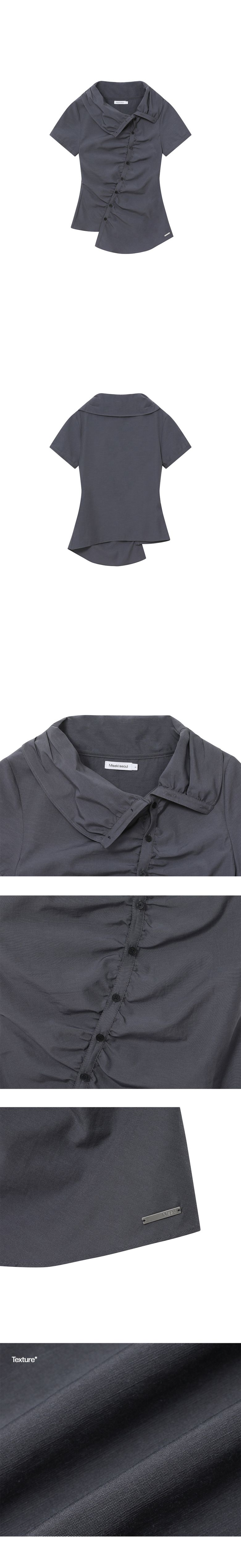 MUSINSA公式 | MISEKI SEOUL High neck shirring button shirt CHARCOAL