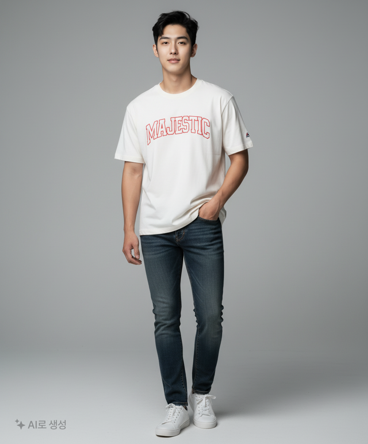 마제스틱(MAJESTIC) 아치 로고 크루넥 티셔츠 화이트[ML183UCATS003] 95