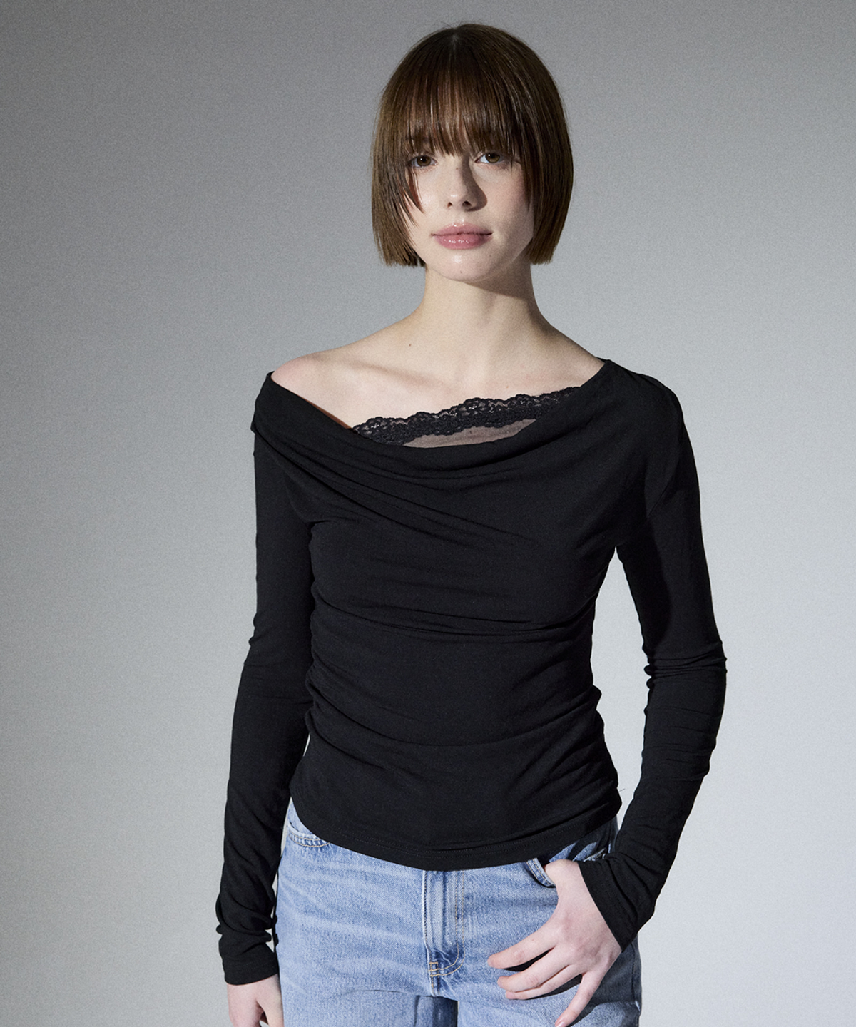 알리에나(ALIENAR) lace drape long sleeve(BK)