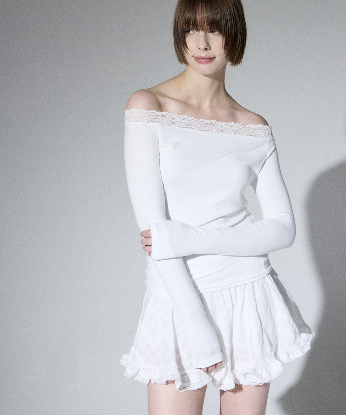 알리에나(ALIENAR) Lace check flare skirt
