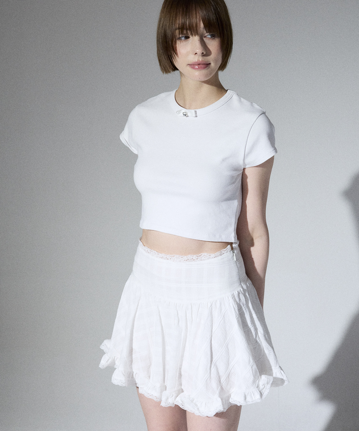 알리에나(ALIENAR) Lace check flare skirt