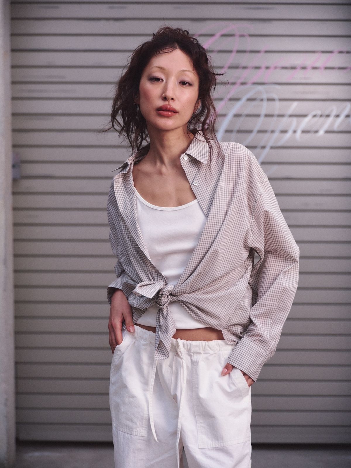 오프니스(OPENESS) Over-Fit Check Shirt - Ivory