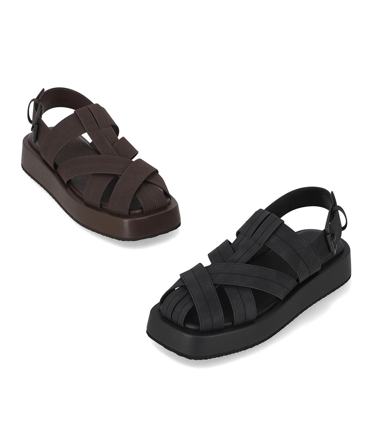 엘칸토(ELCANTO) 인텐스 남성 와이드 밴드 스퀘어 플랫폼 샌들 4.5cm LCMW58I626