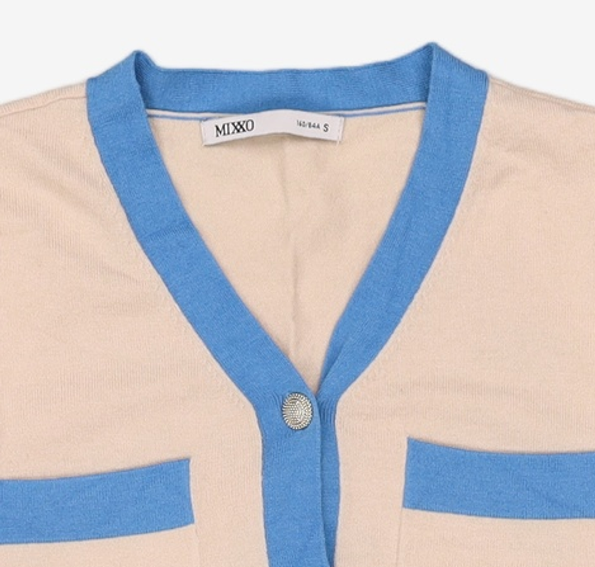 미쏘(MIXXO) V넥 보석단추 배색 가디건 MIWCKAT2QT S