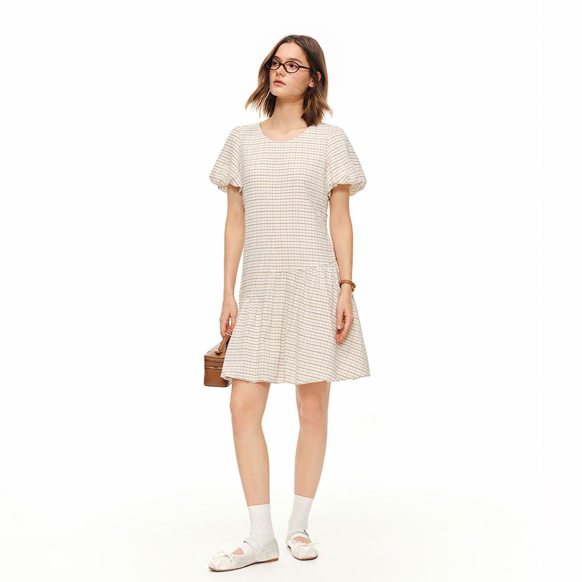 에이앤레이(AEIREI) AR_Check tiered puff sleeve dress