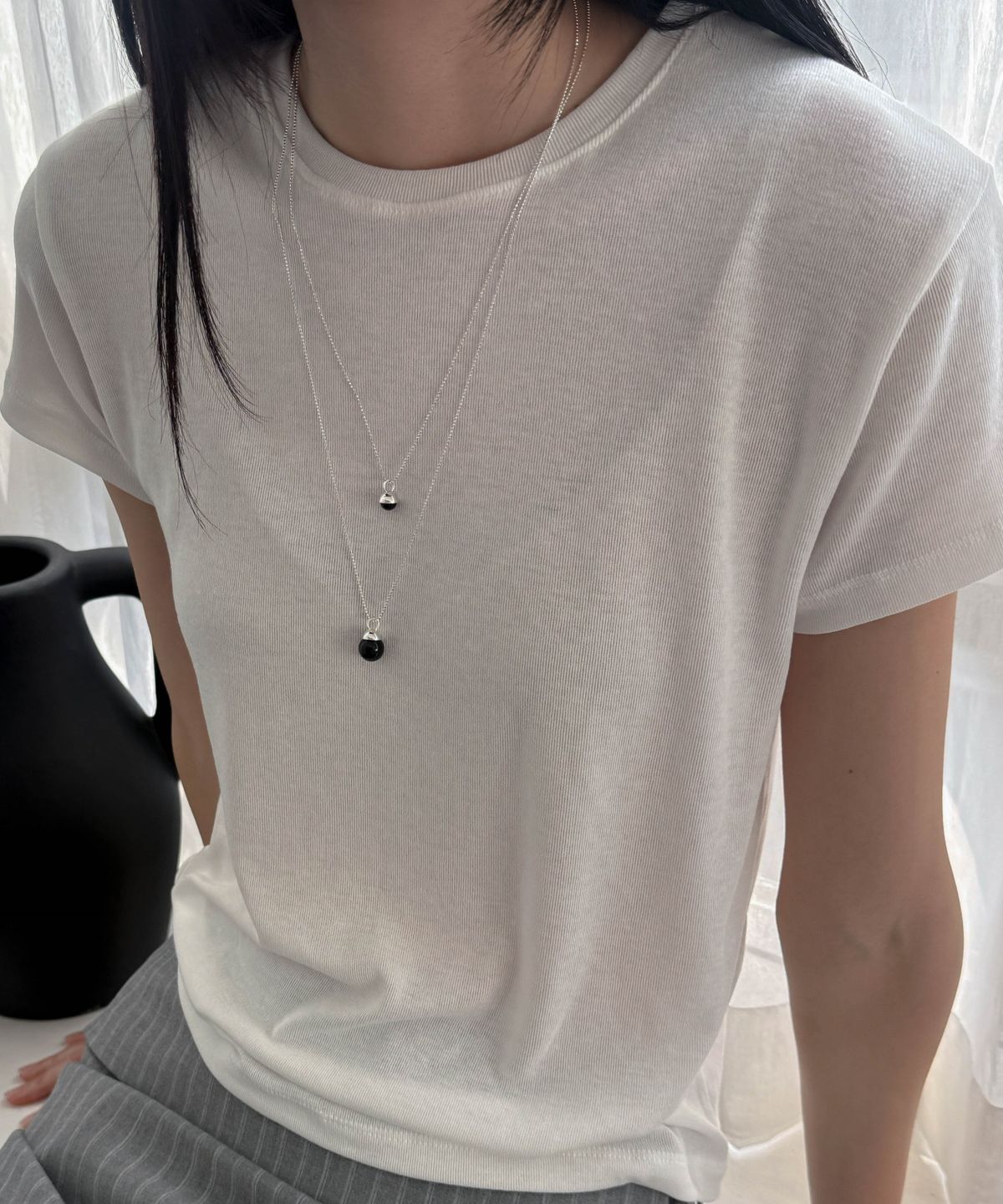 바라두(BARADU) 925 Onyx ball pendant long necklace
