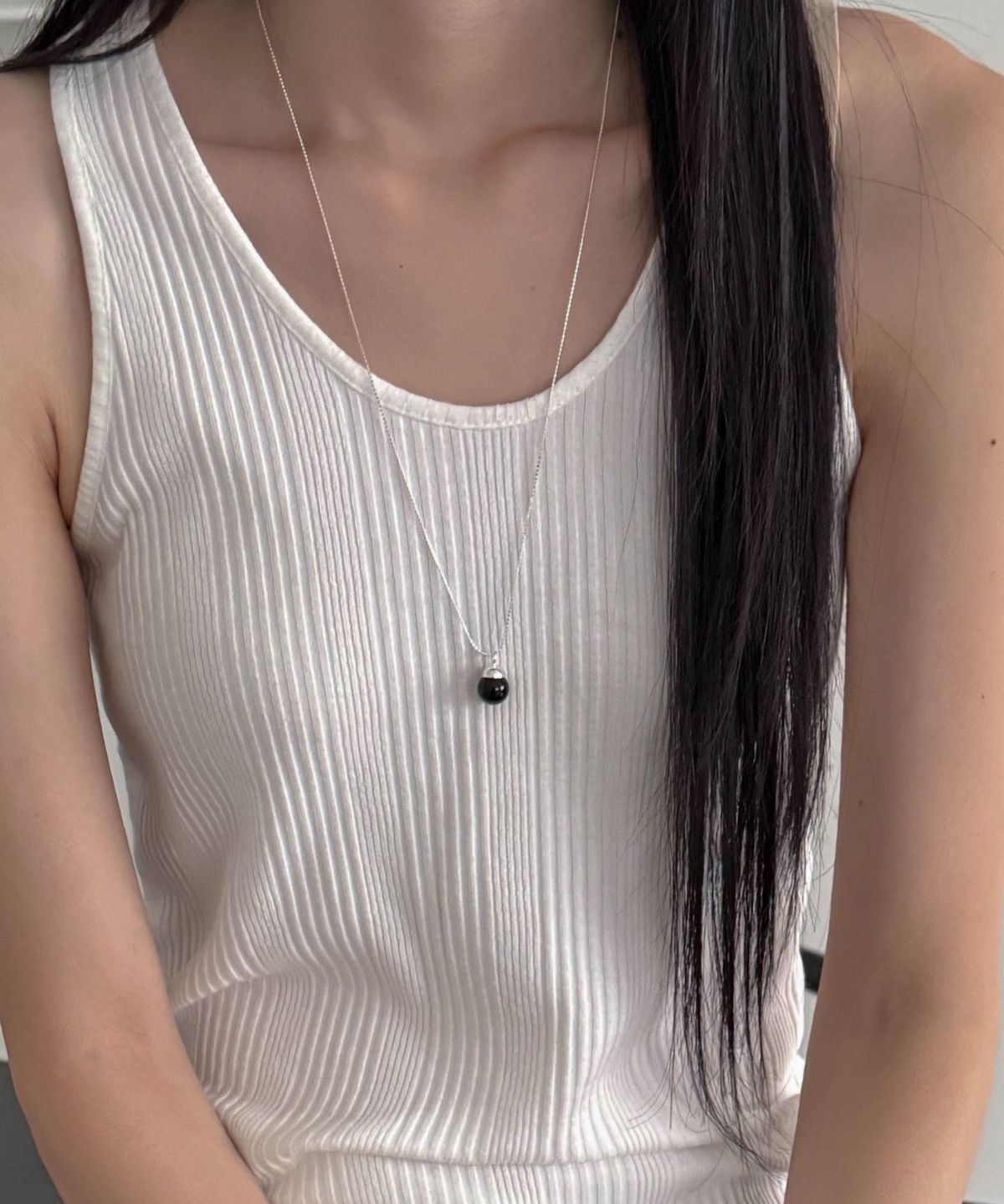 바라두(BARADU) 925 Onyx ball pendant long necklace