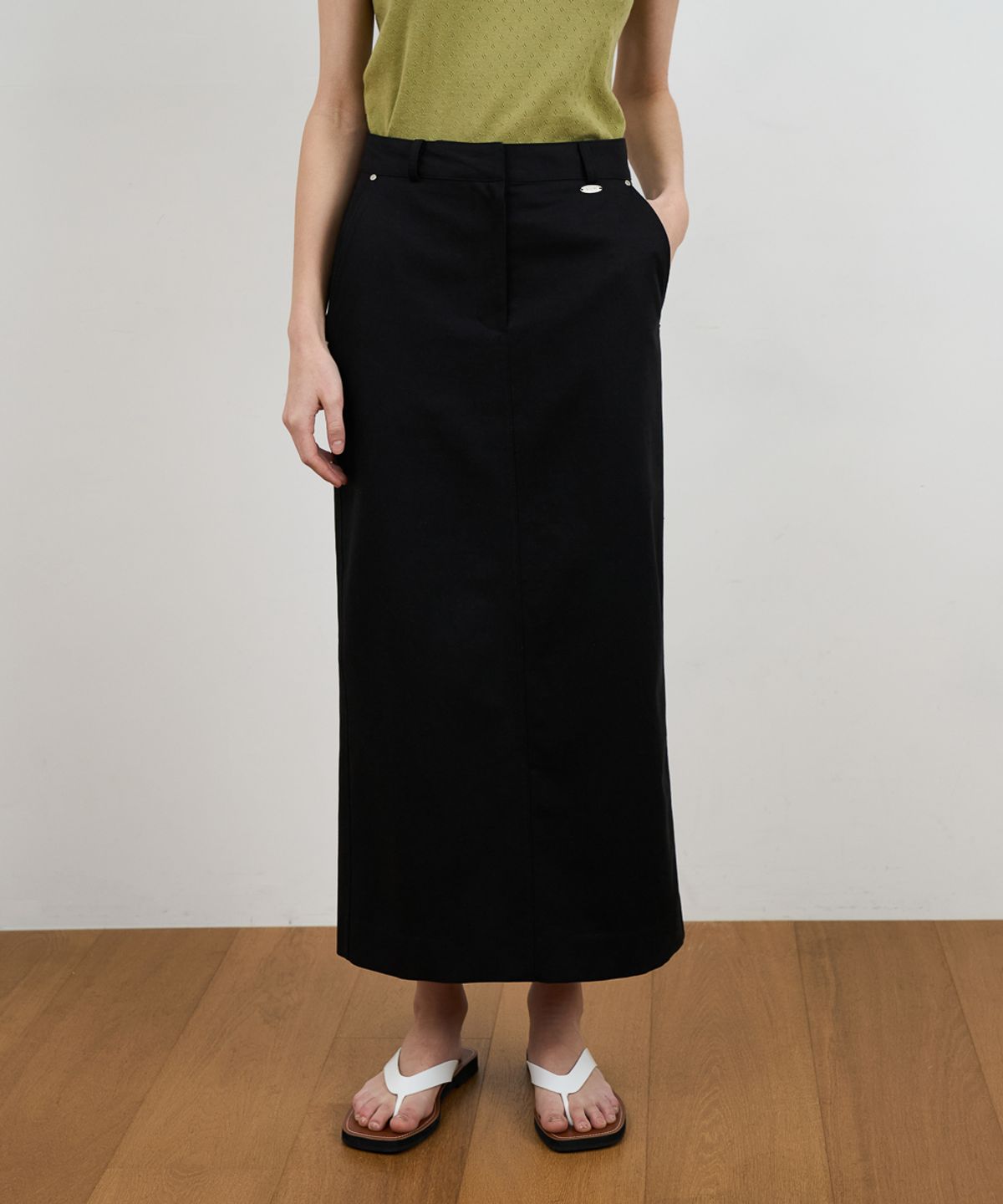 드헤베(DEHEVE) Minimal Cotton Long Skirt [Black]