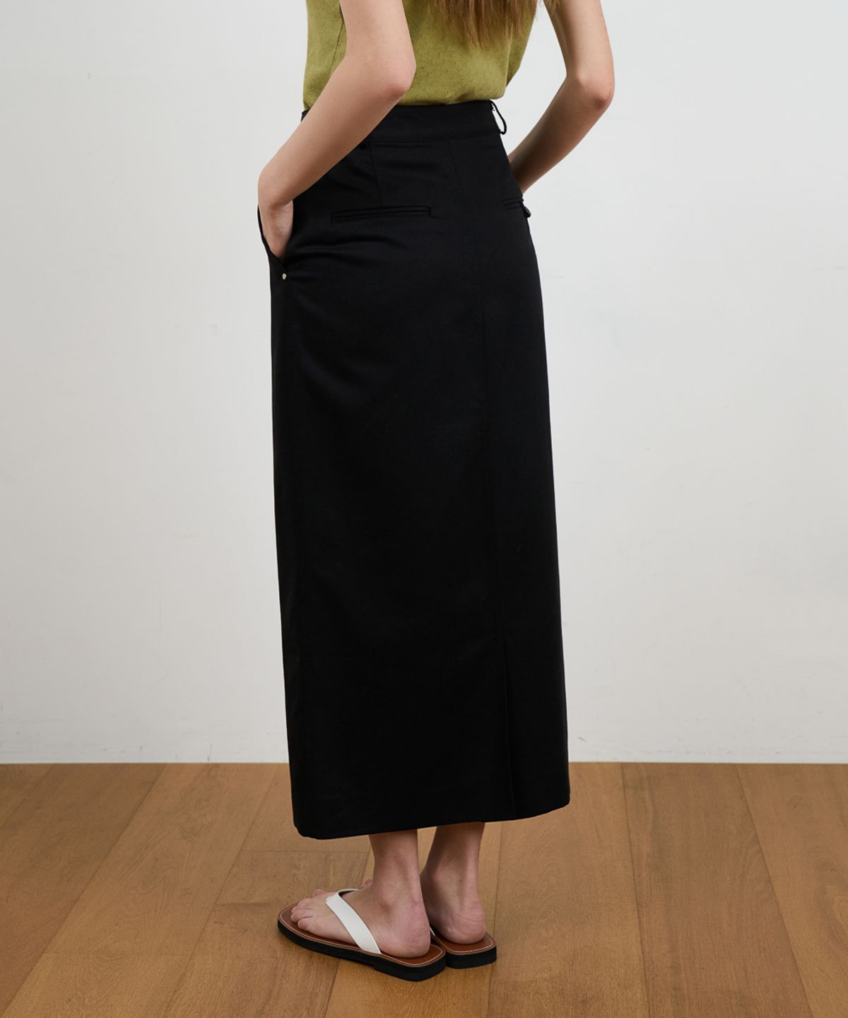 드헤베(DEHEVE) Minimal Cotton Long Skirt [Black]