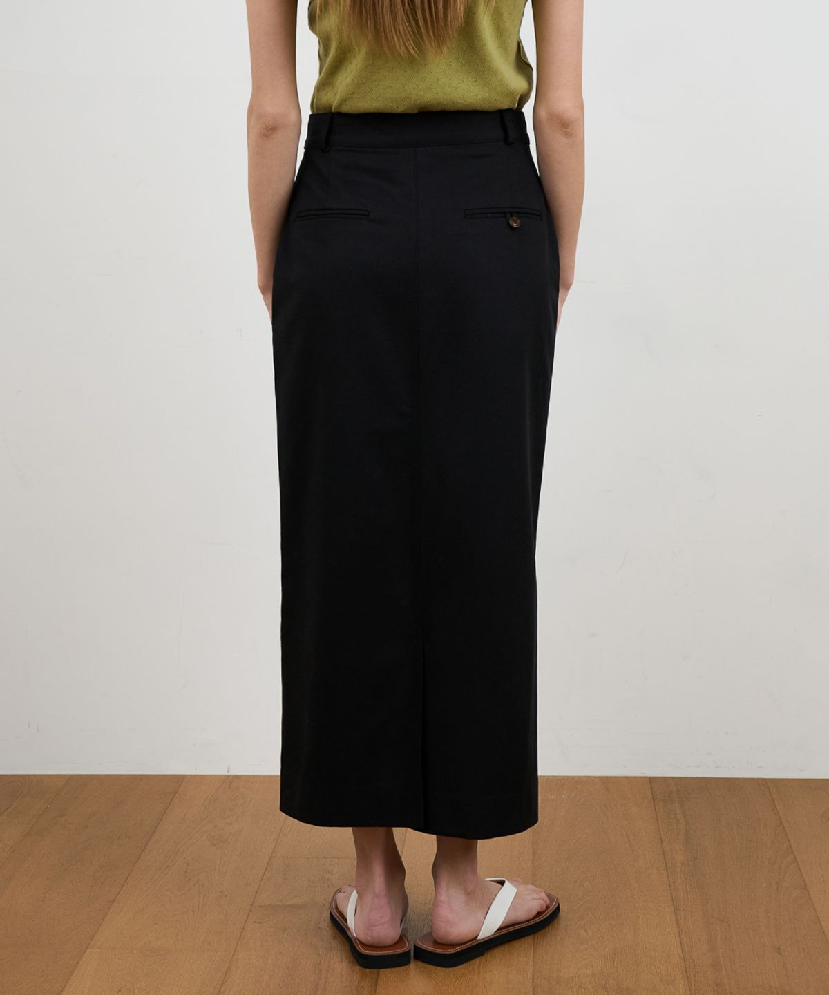 드헤베(DEHEVE) Minimal Cotton Long Skirt [Black]