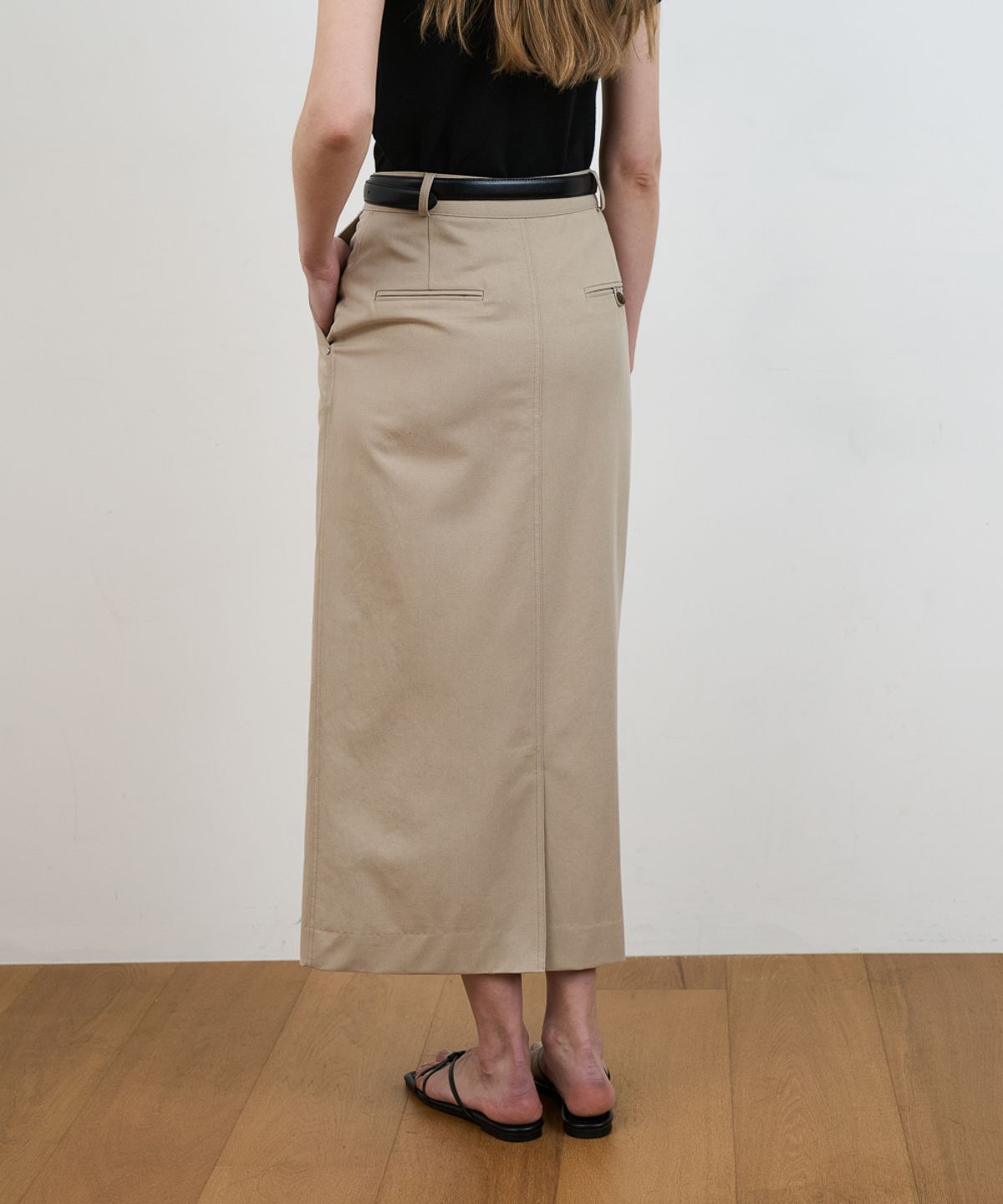 드헤베(DEHEVE) Minimal Cotton Long Skirt [Beige]