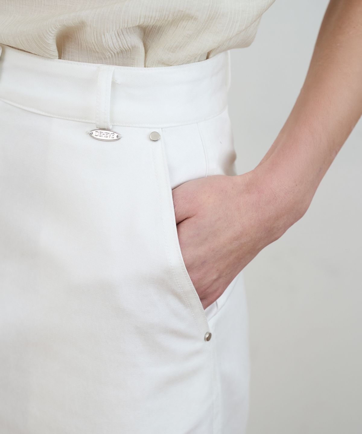 드헤베(DEHEVE) Minimal Cotton Long Skirt [Ivory]