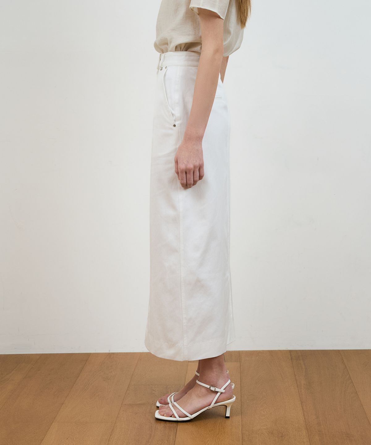 드헤베(DEHEVE) Minimal Cotton Long Skirt [Ivory]