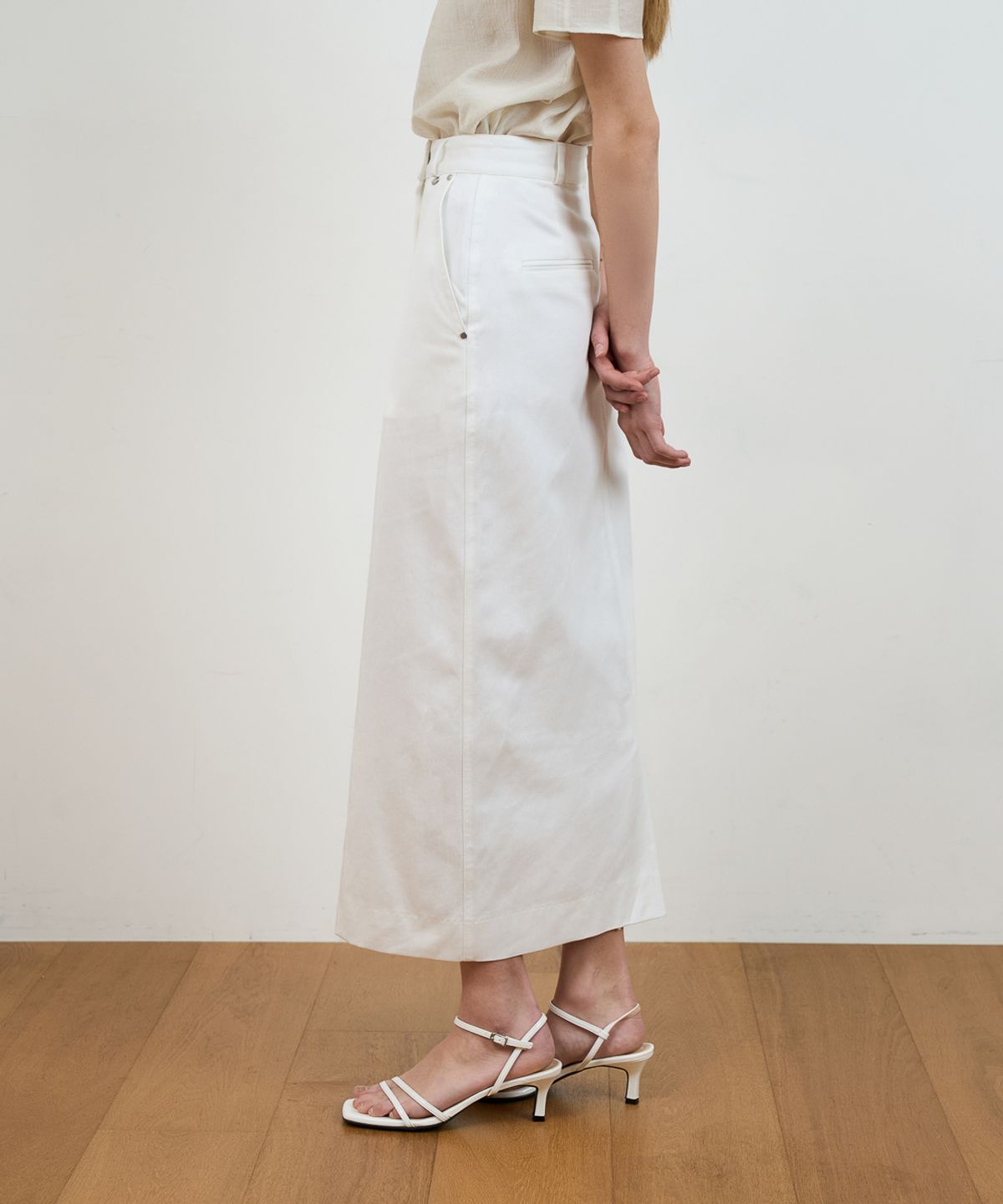드헤베(DEHEVE) Minimal Cotton Long Skirt [Ivory]