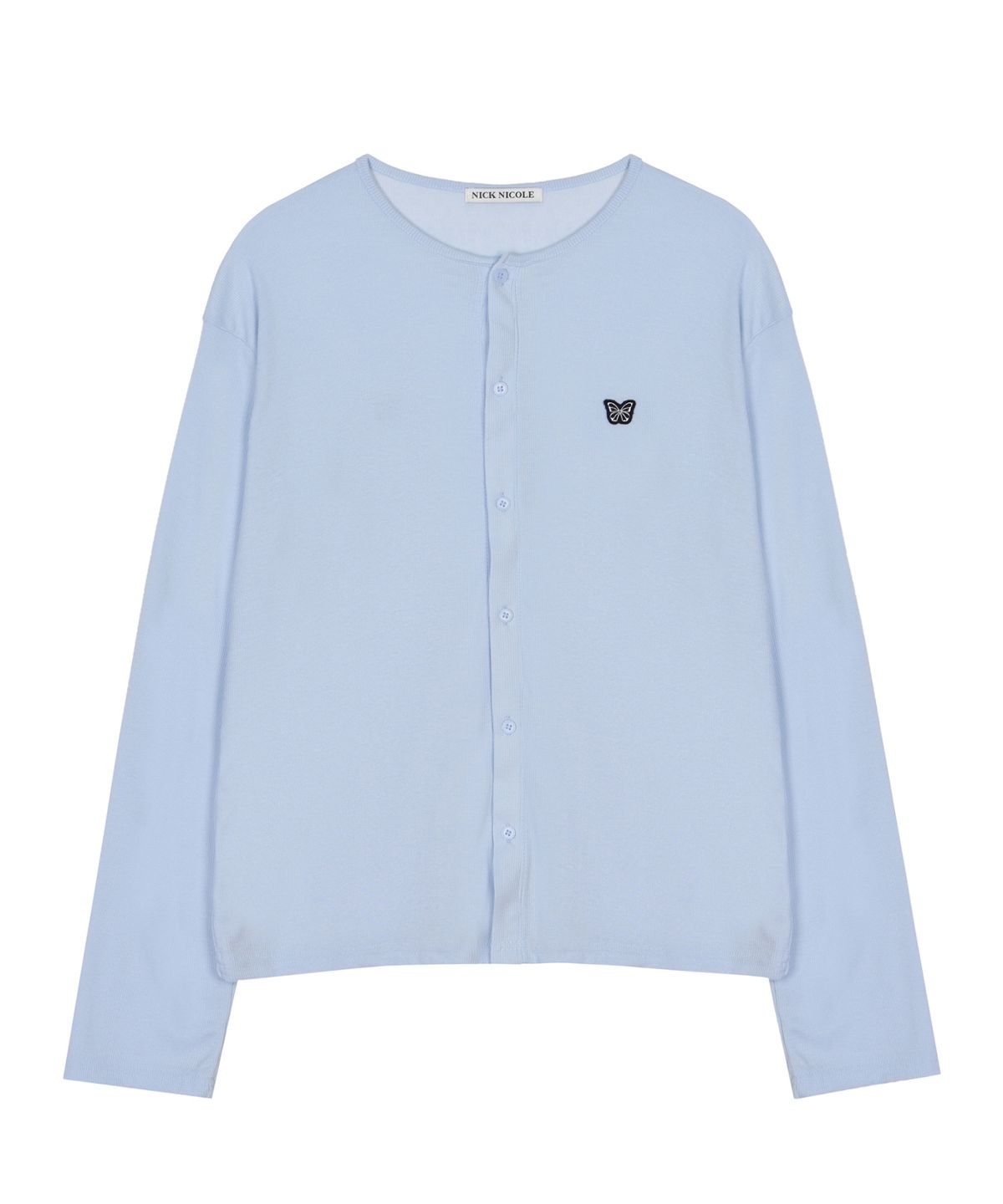 닉앤니콜(NICK&NICOLE) RIBBED BUTTERFLY PATCH CARDIGAN_SKY BLUE