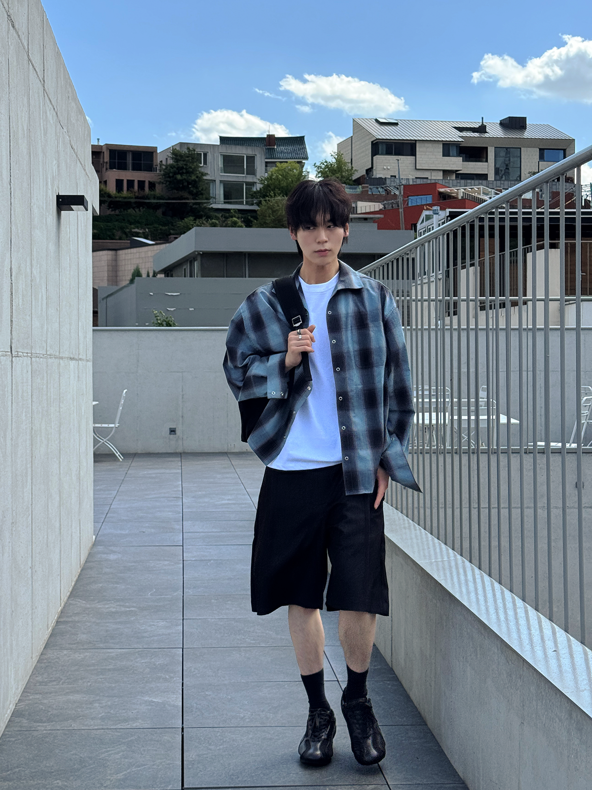 프라게(FRAGE) 오픈카라 체크셔츠