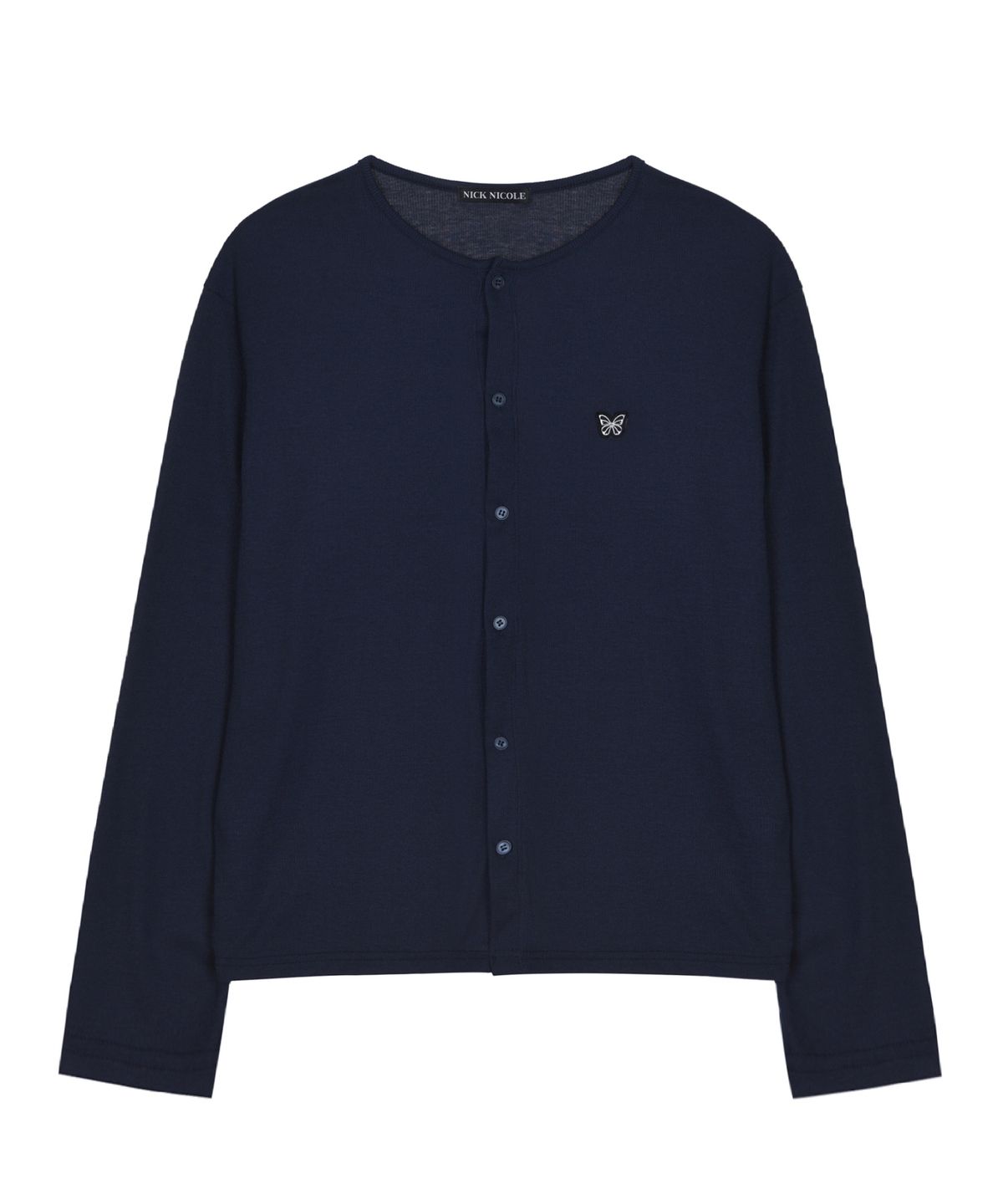 닉앤니콜(NICK&NICOLE) RIBBED BUTTERFLY PATCH CARDIGAN_NAVY