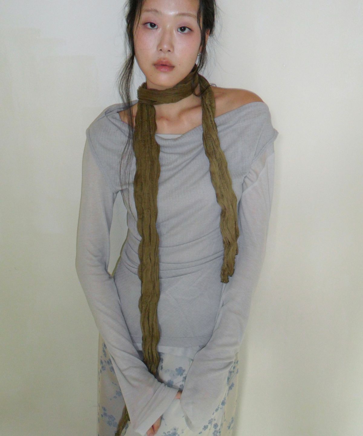 포에브(POEV) Skinny Crinkled Scarf [5 Color]