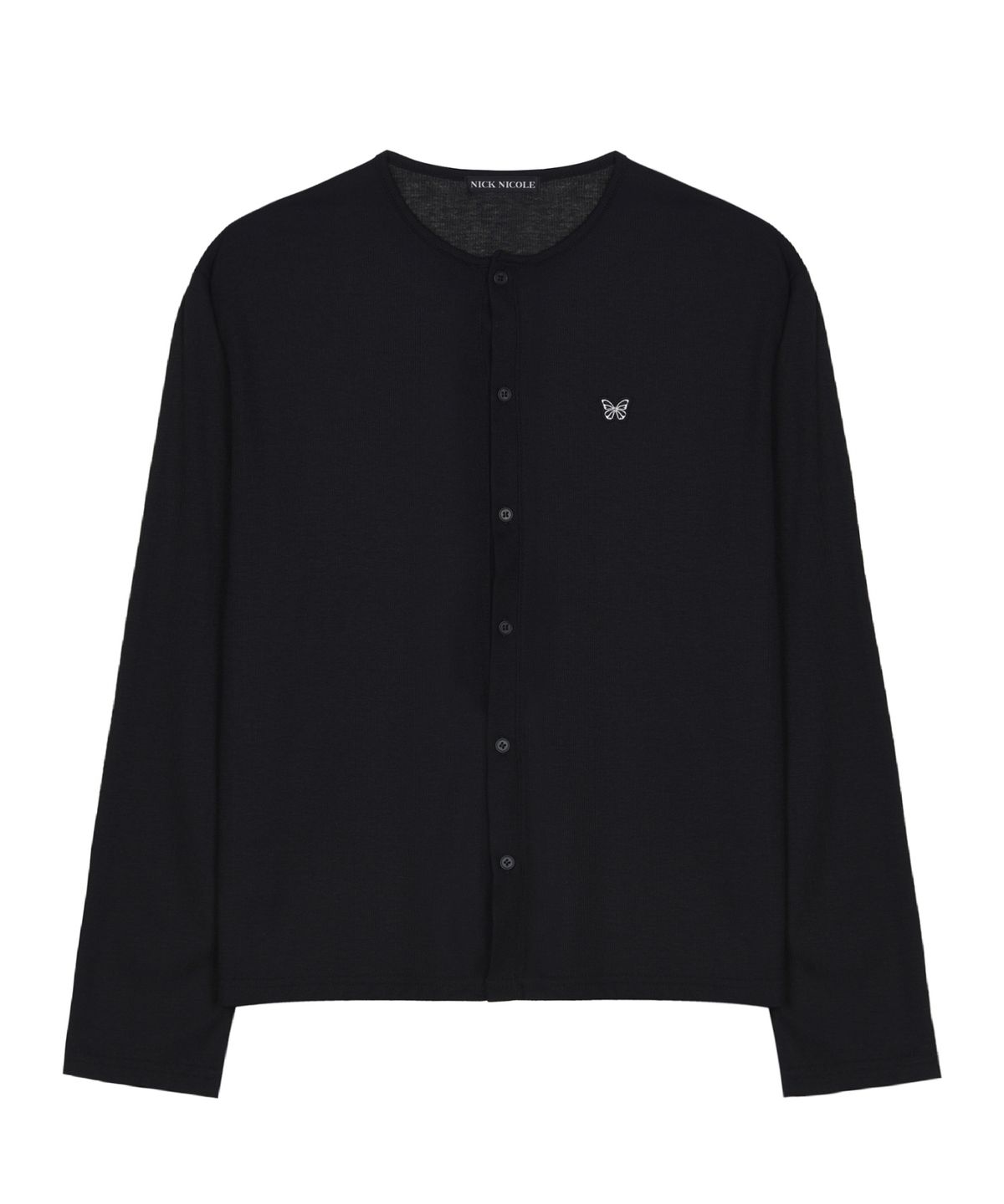 닉앤니콜(NICK&NICOLE) RIBBED BUTTERFLY PATCH CARDIGAN_BLACK