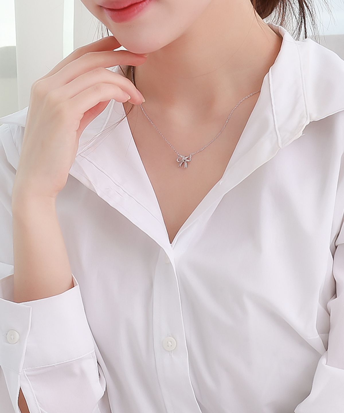 블랑시에르(BLANCIER) 아르에앙 BL261N1268 리본 펜던트 큐빅 체인 여자 목걸이