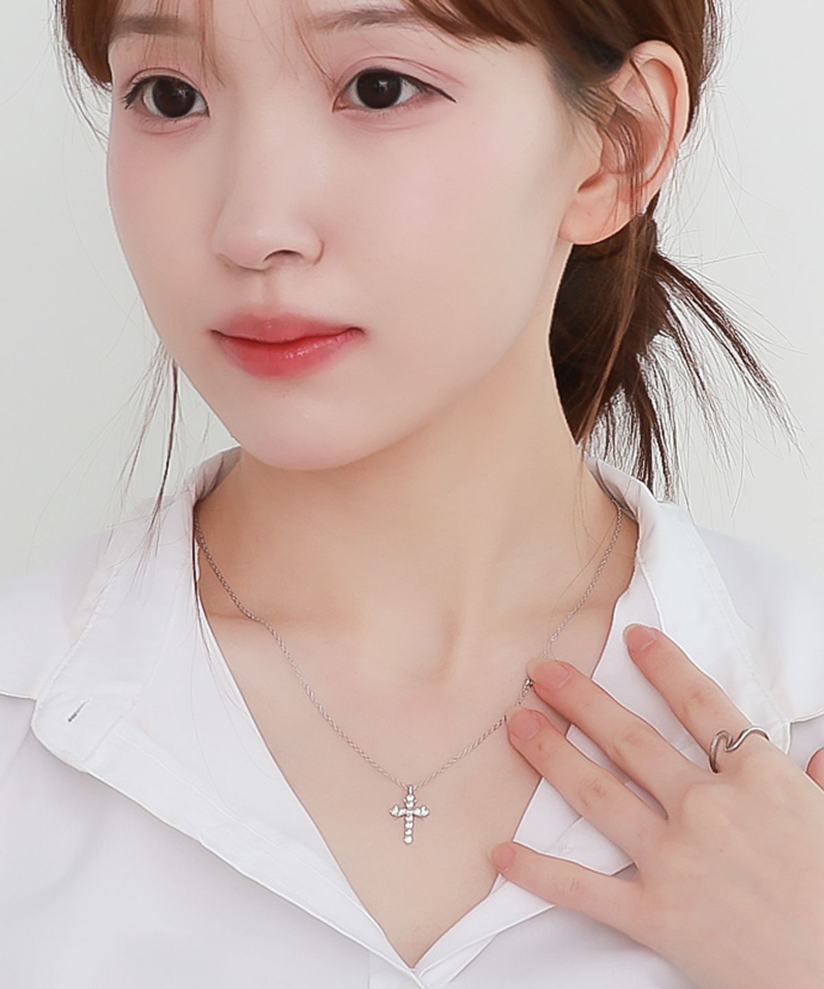 블랑시에르(BLANCIER) 브리앙뜨 BL261N1266 십자가 큐빅 체인 여자 목걸이