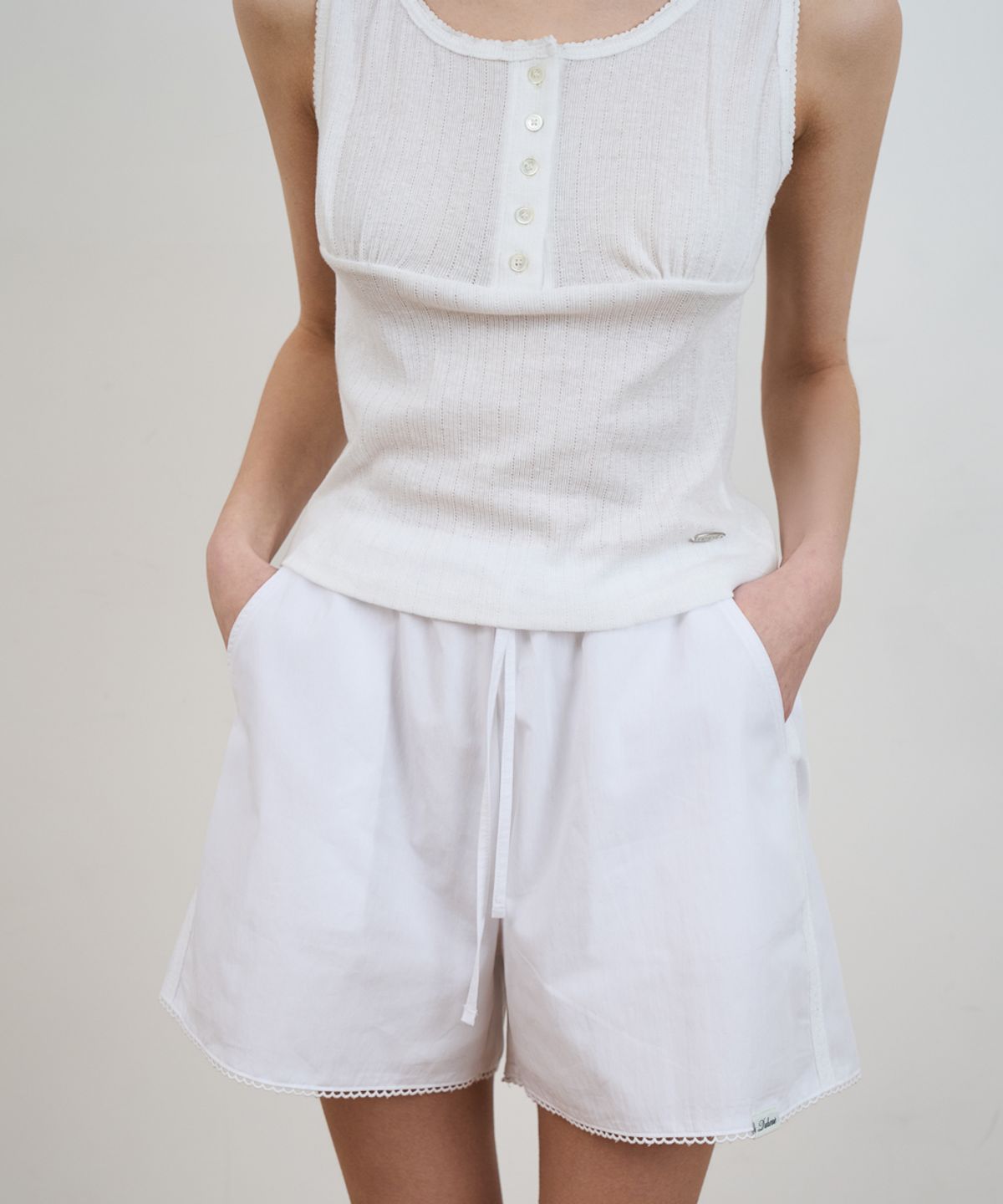 드헤베(DEHEVE) Lace Trim Summer Shorts [Ivory]
