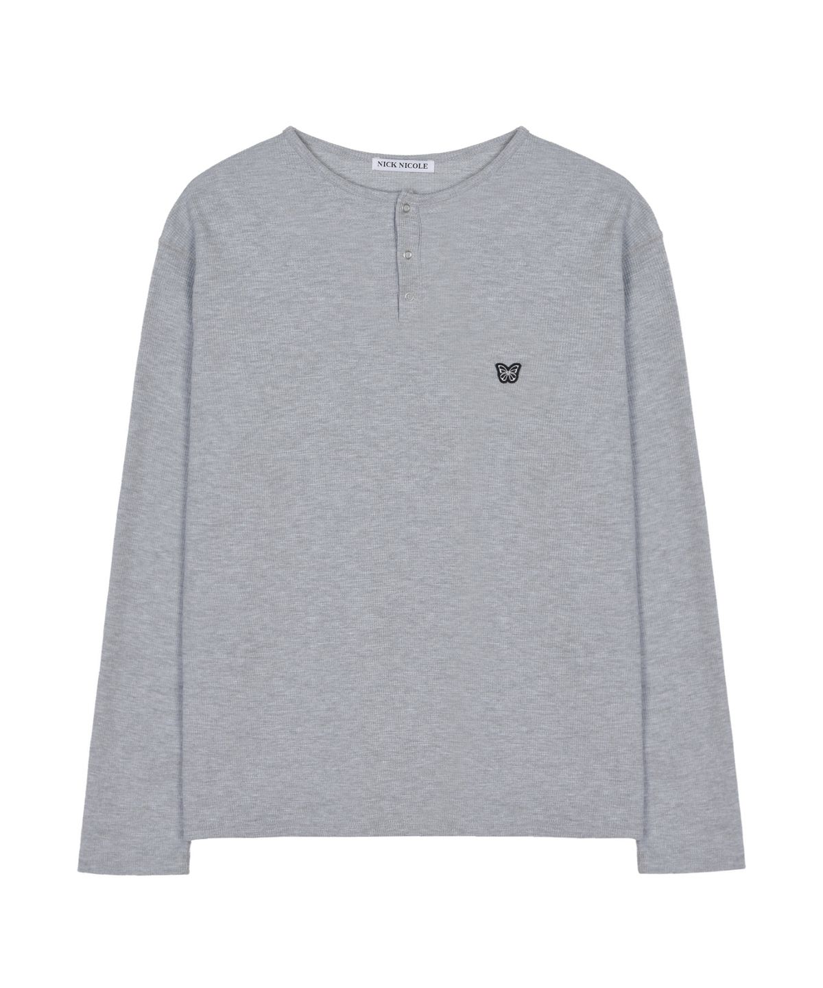 닉앤니콜(NICK&NICOLE) SNAP HENLEY NECK T-SHIRT_GRAY