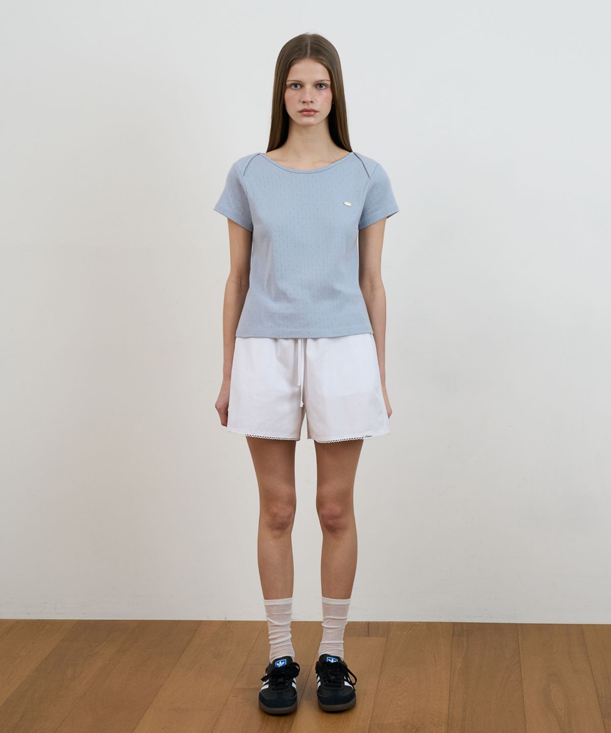 드헤베(DEHEVE) Punching Boat Neck T-shirt [Sky Blue]