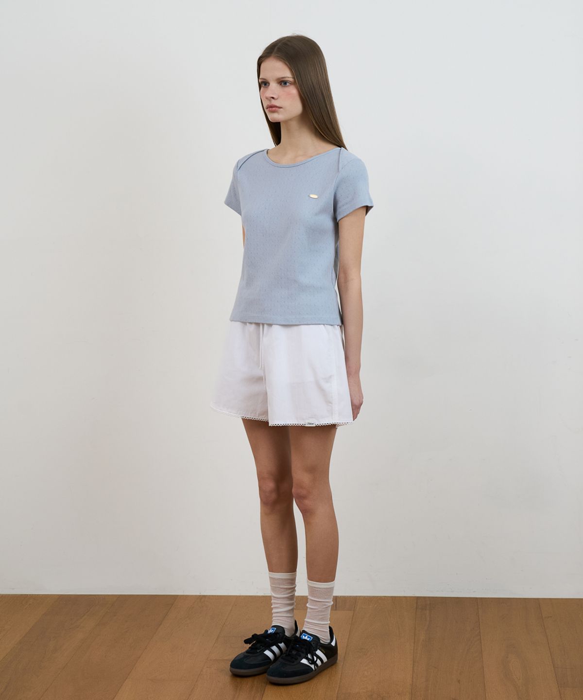 드헤베(DEHEVE) Punching Boat Neck T-shirt [Sky Blue]