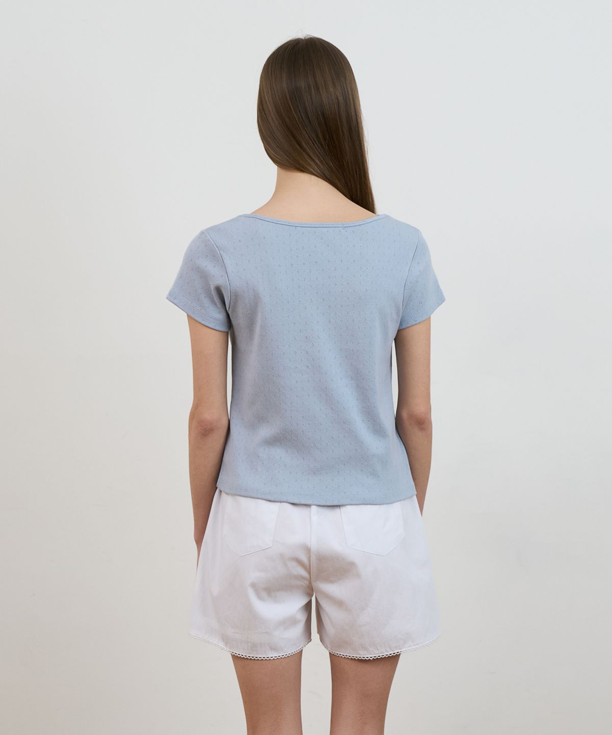 드헤베(DEHEVE) Punching Boat Neck T-shirt [Sky Blue]
