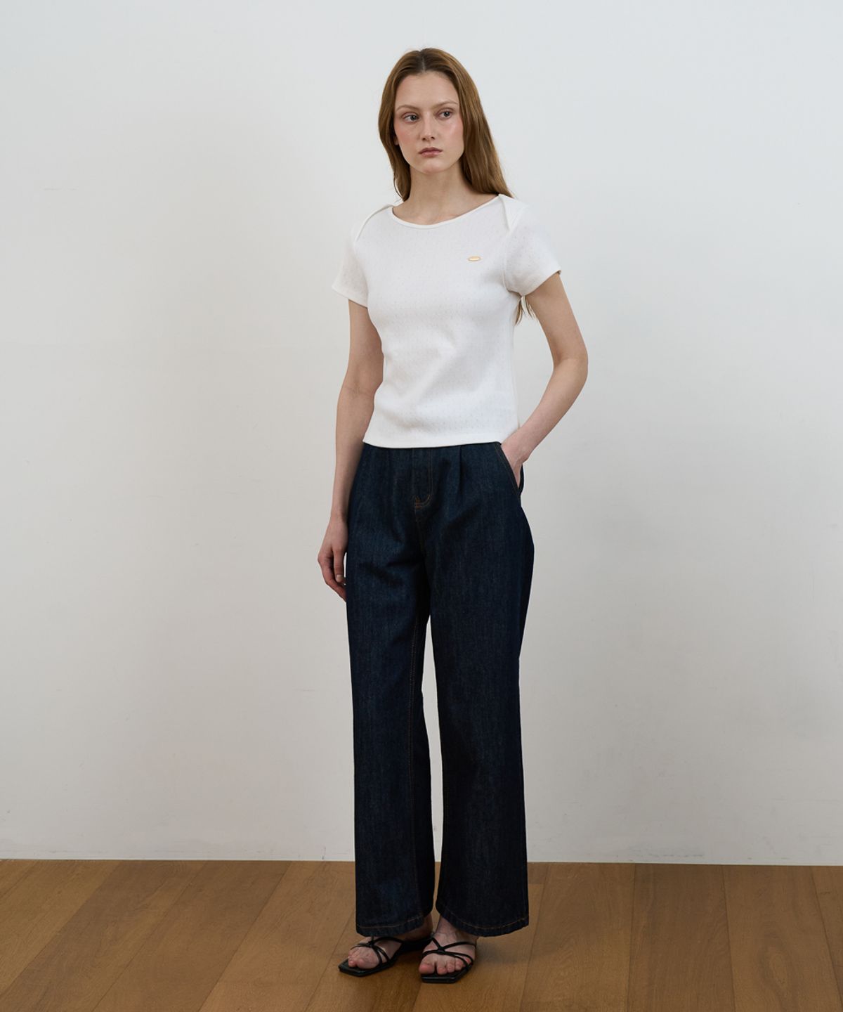 드헤베(DEHEVE) Punching Boat Neck T-shirt [Ivory]