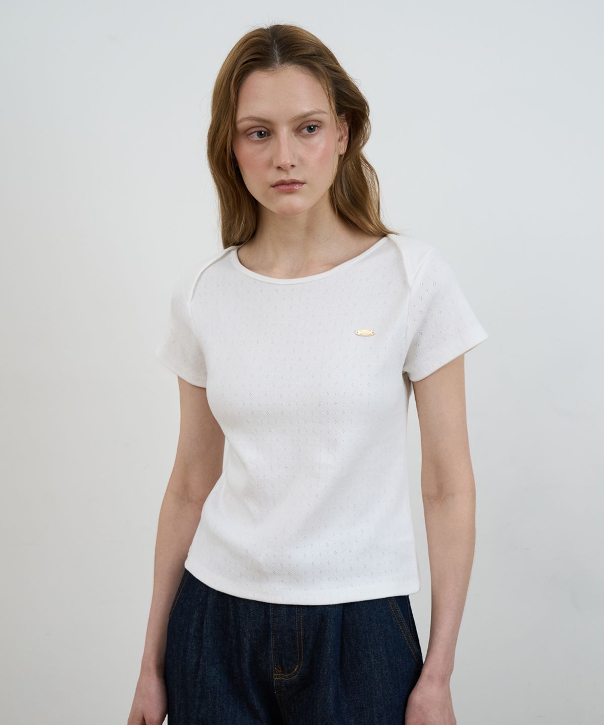 드헤베(DEHEVE) Punching Boat Neck T-shirt [Ivory]