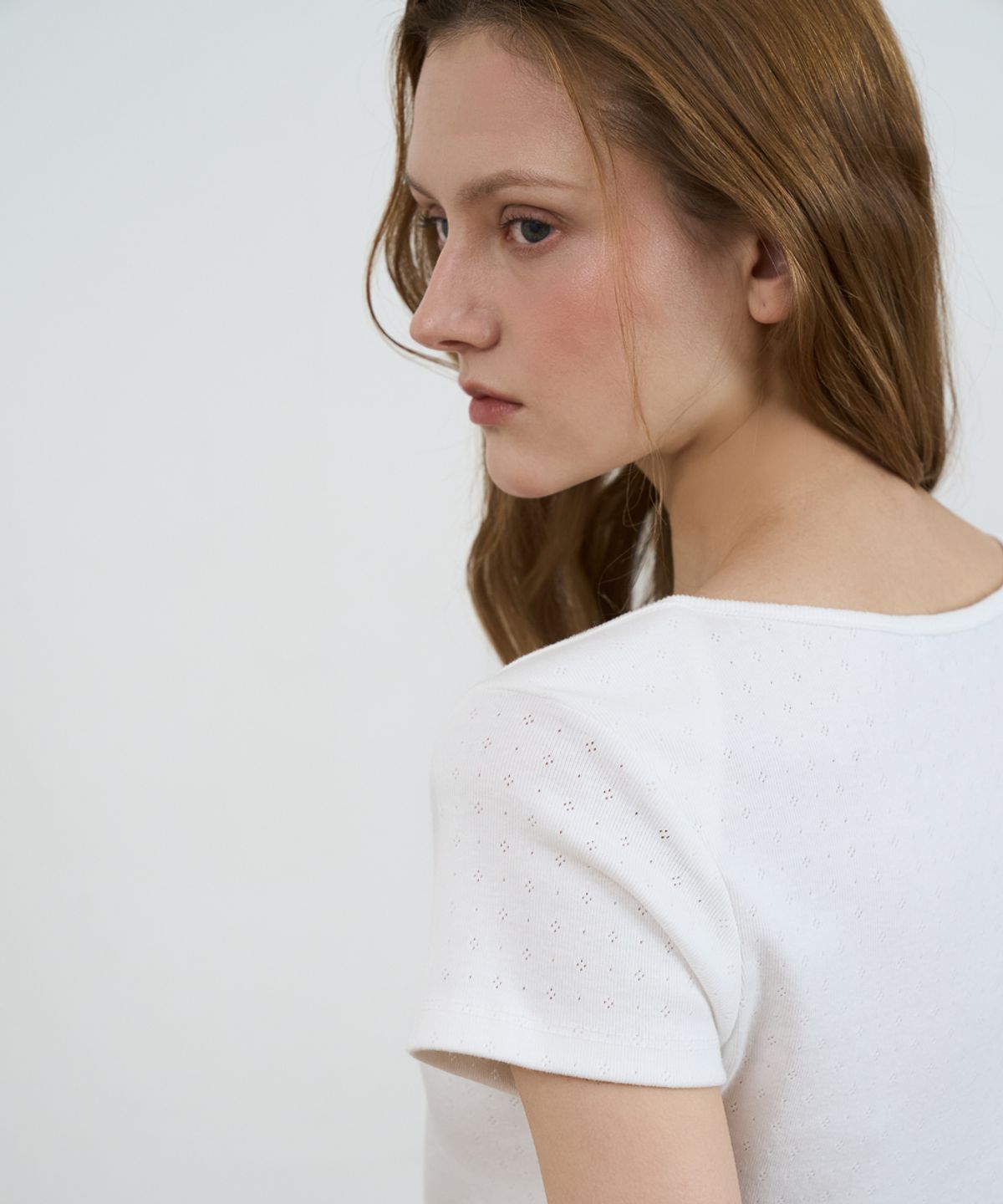 드헤베(DEHEVE) Punching Boat Neck T-shirt [Ivory]