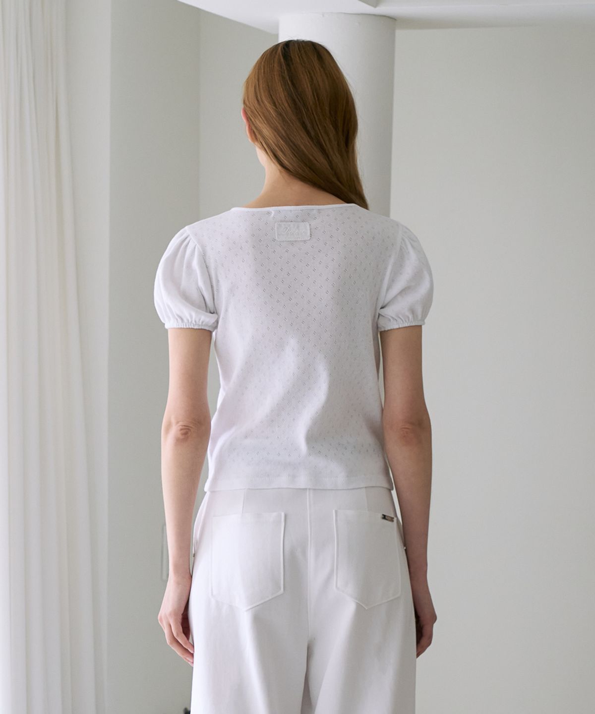 드헤베(DEHEVE) Label Point Puff T-shirt [White]