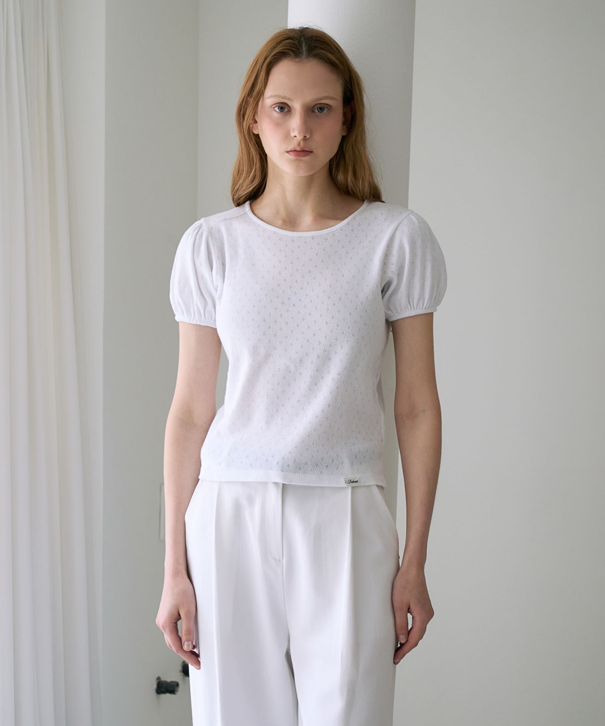 드헤베(DEHEVE) Label Point Puff T-shirt [White]
