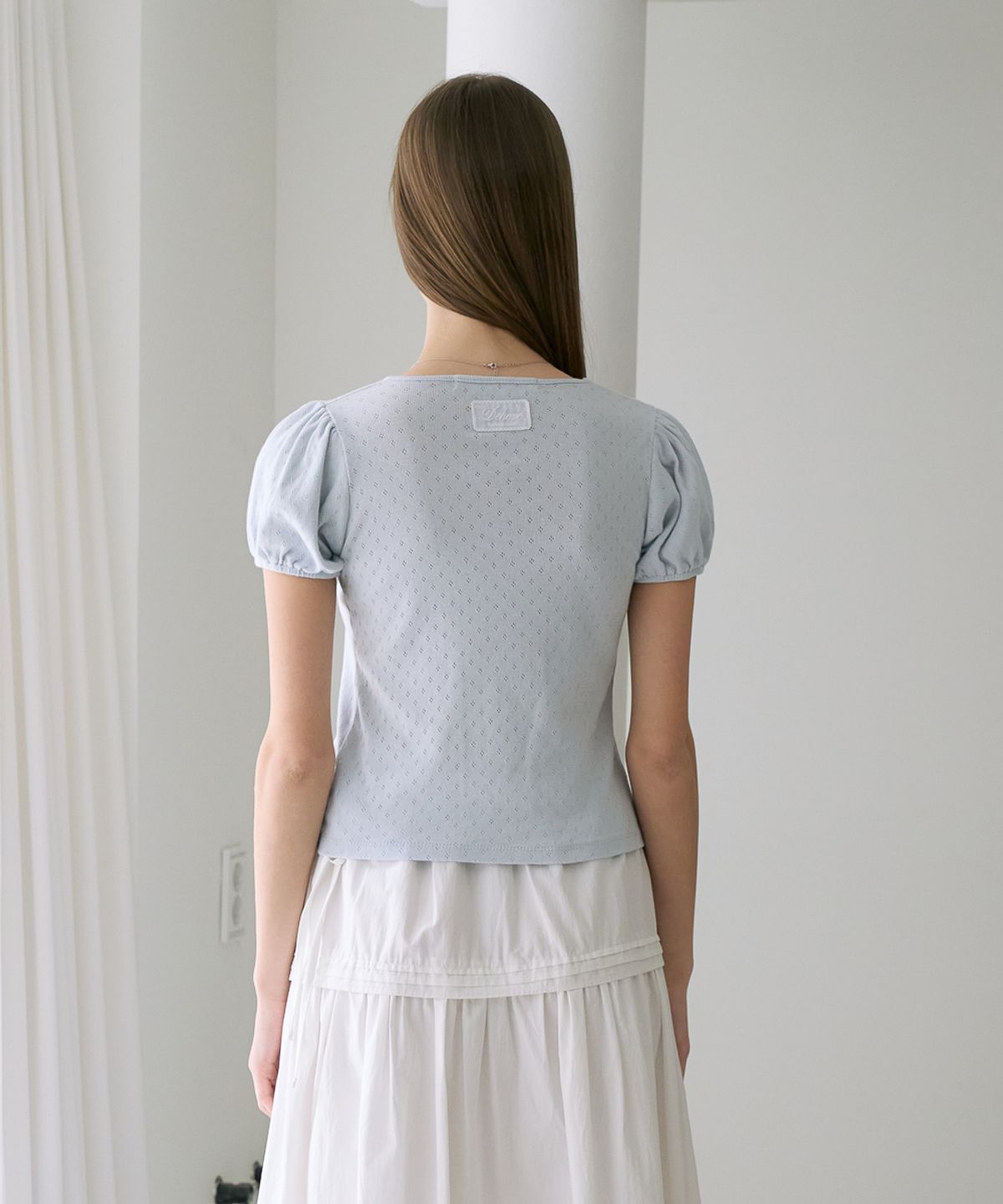 드헤베(DEHEVE) Label Point Puff T-shirt [Sky Blue]