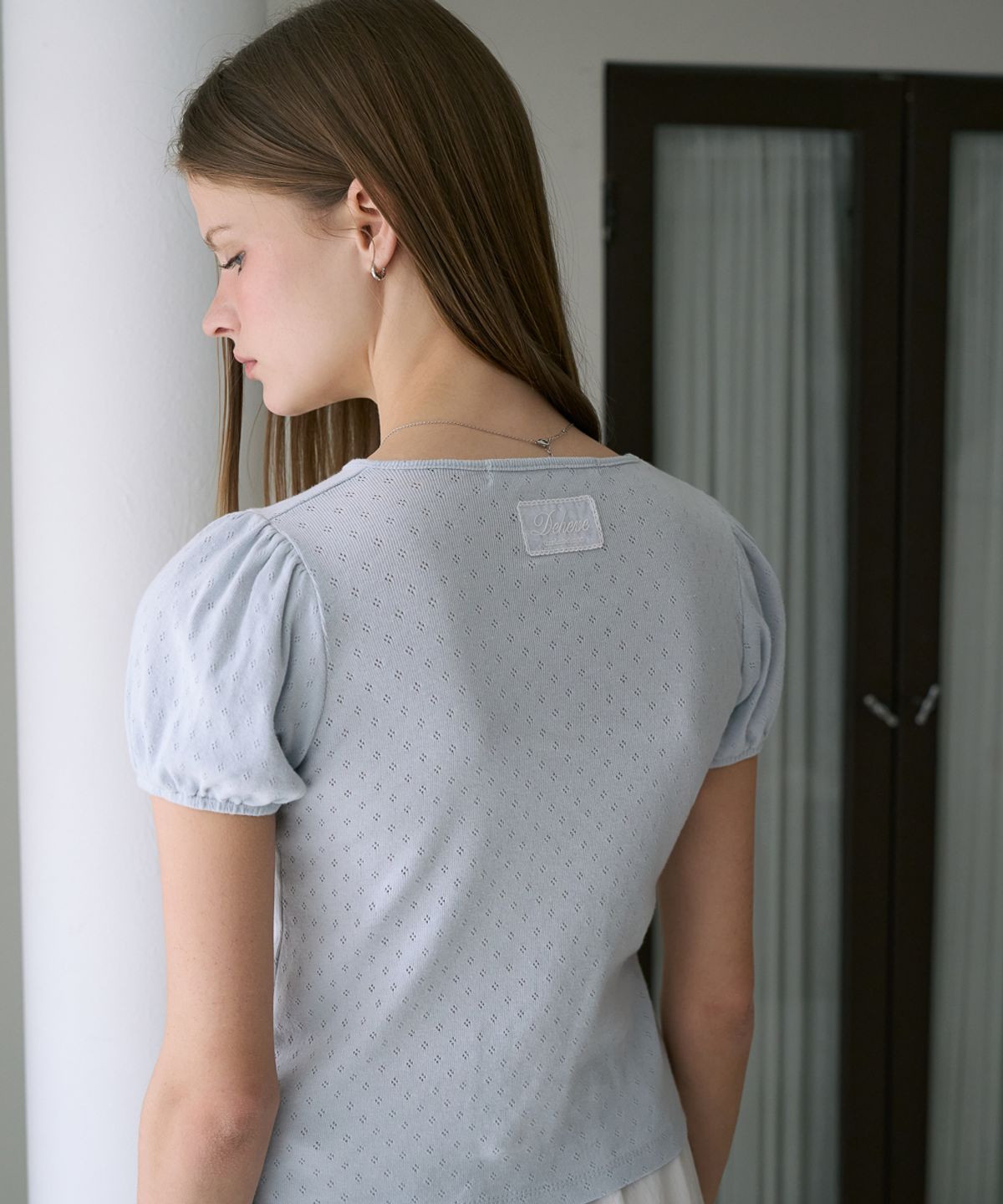 드헤베(DEHEVE) Label Point Puff T-shirt [Sky Blue]