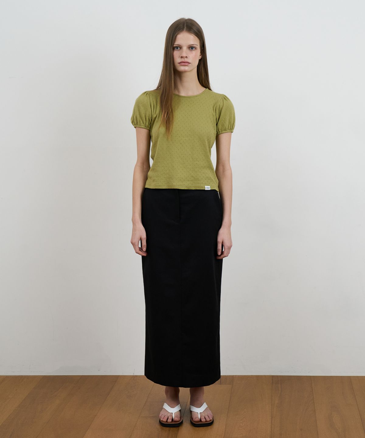 드헤베(DEHEVE) Label Point Puff T-shirt [Olive]