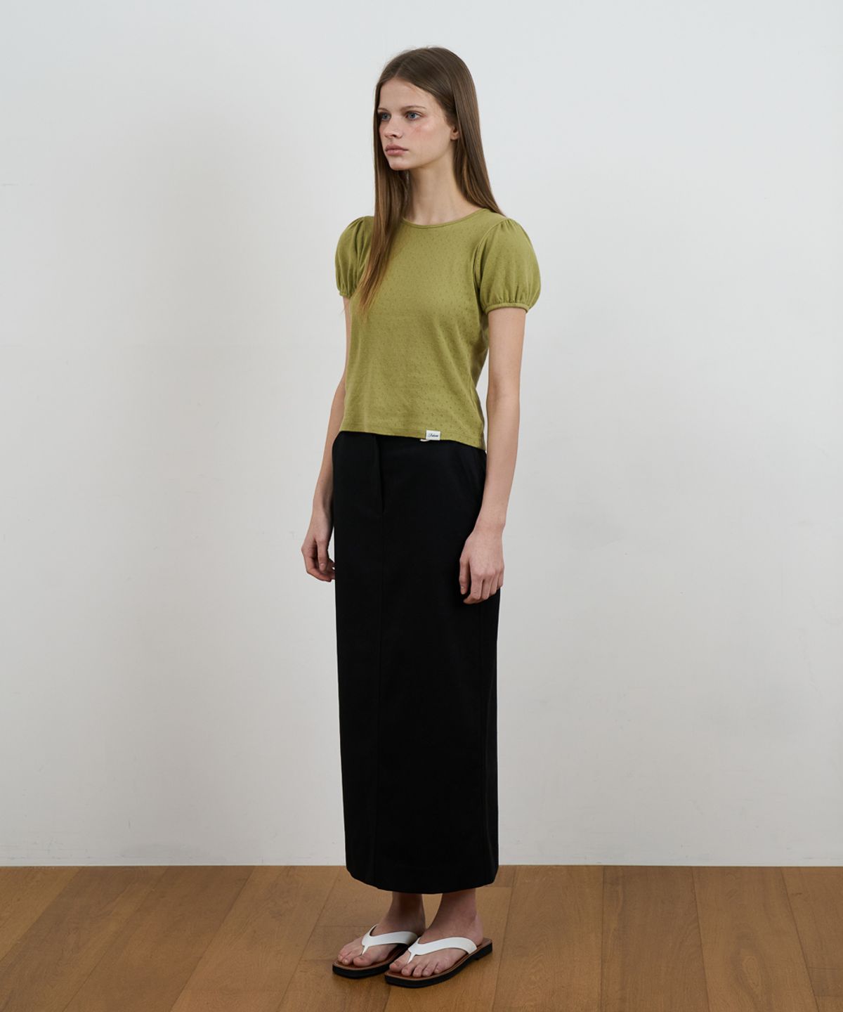 드헤베(DEHEVE) Label Point Puff T-shirt [Olive]
