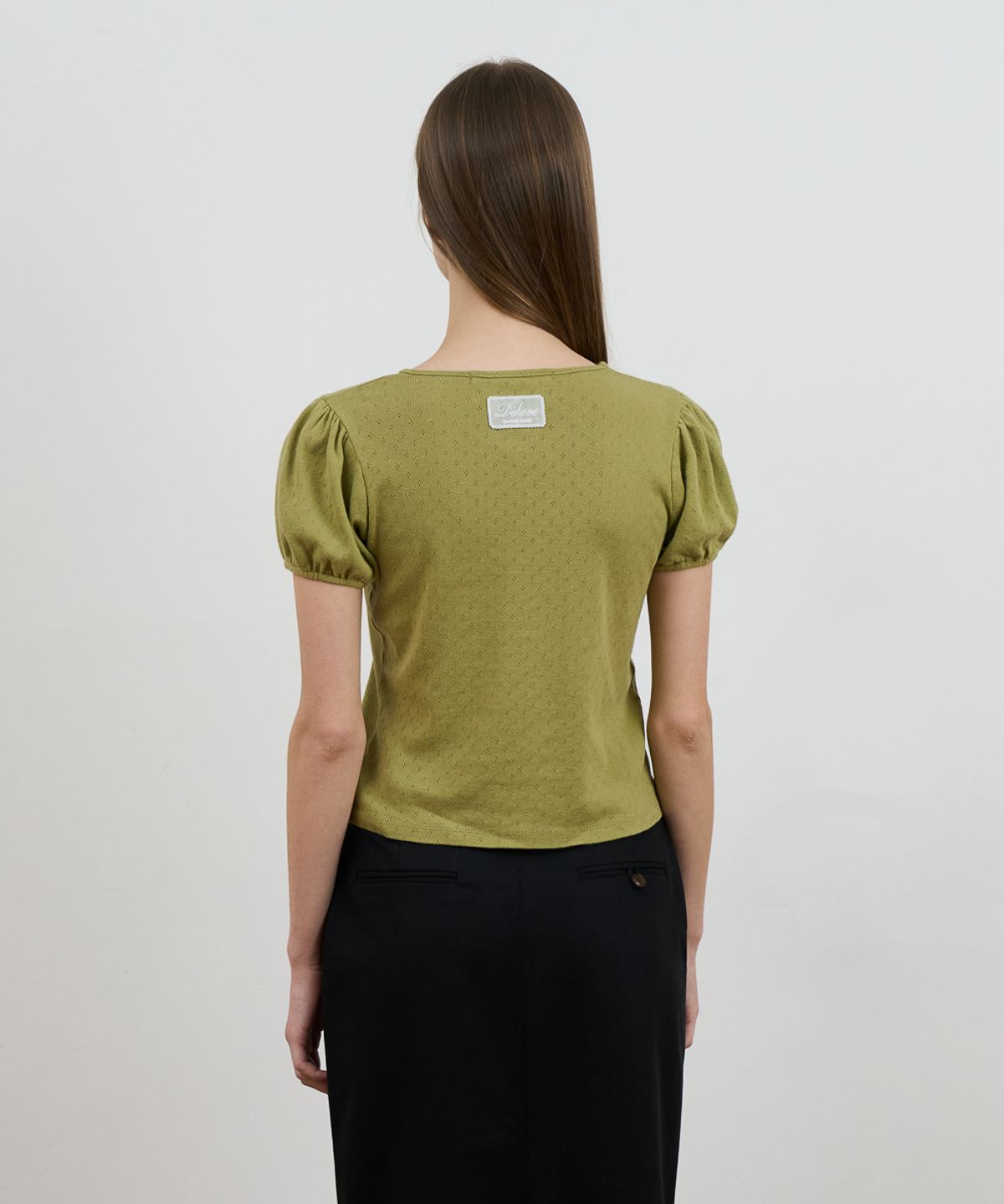 드헤베(DEHEVE) Label Point Puff T-shirt [Olive]