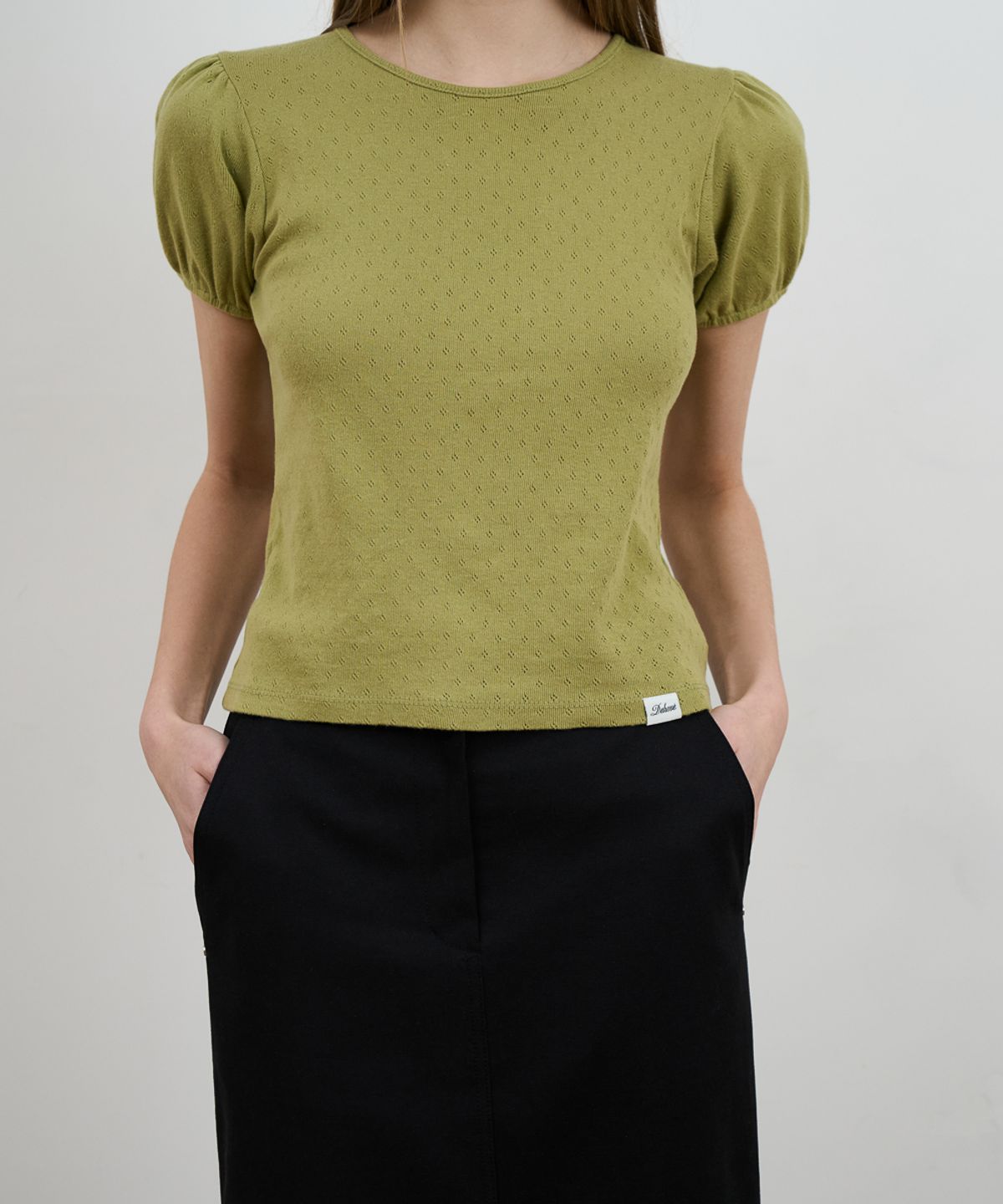드헤베(DEHEVE) Label Point Puff T-shirt [Olive]