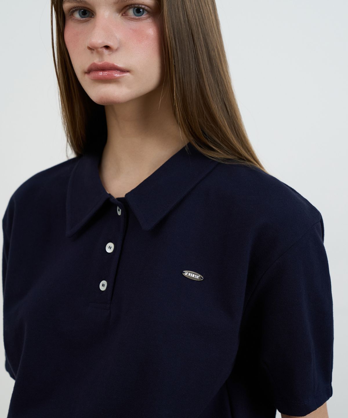 드헤베(DEHEVE) Frill Layered Collar T-Shirt [Navy]