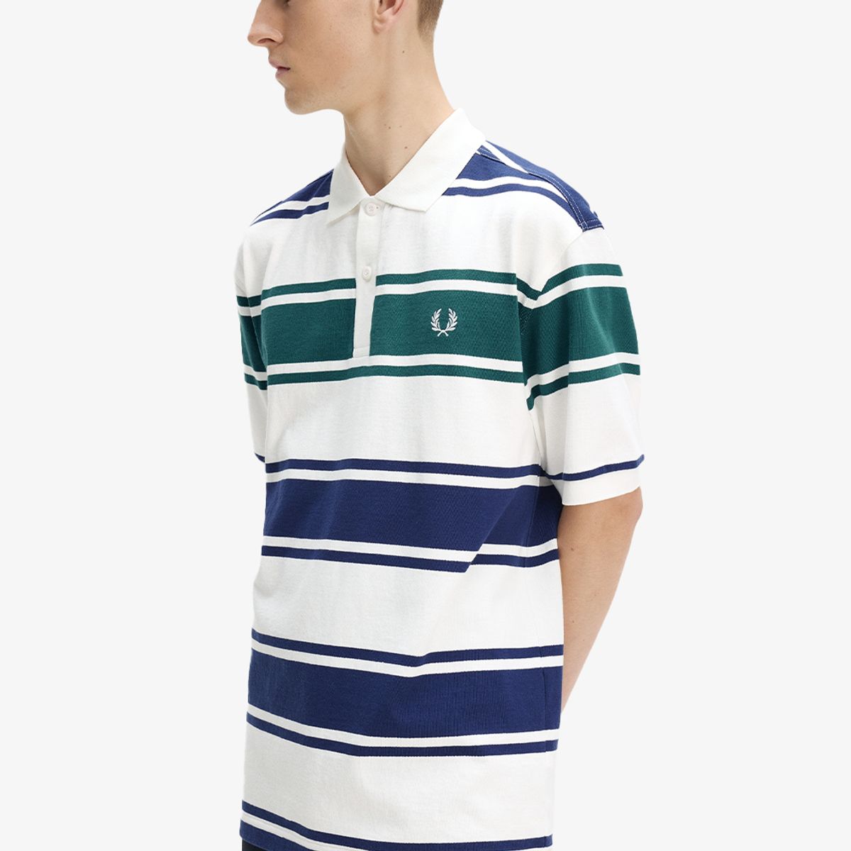 프레드페리(FRED PERRY) [Sport] 릴렉스드 스트라이프 폴로 셔츠 - 스노우 화이트 AFPM2612466-129